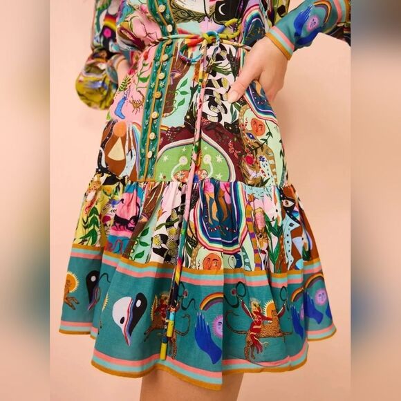 Fun Cute Long Sleeve Mini Shirt Dress with Colorful Graphic Print Az S M L XL 2X - Picture 4 of 10